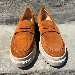 Never worn Fawn colored Patina loafers size 10.